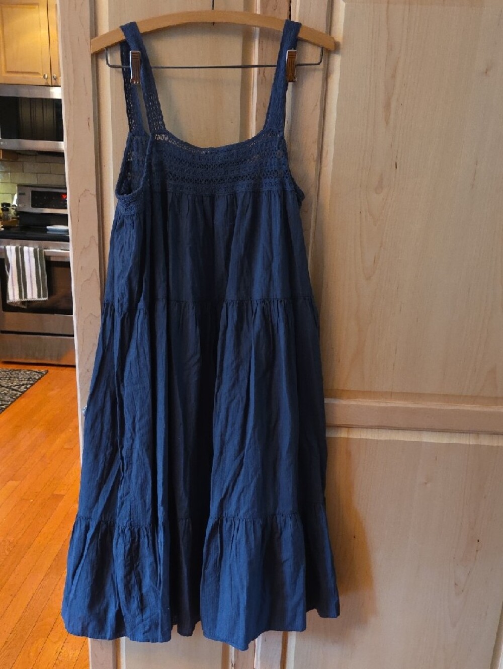 NEW Universal Thread Cadet blue cotton Boho peasant dress with crochet detail